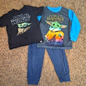 Lot of 3 Star Wars & Athletic Works Mandalorian Grogu Baby Yoda Shirts & Joggers